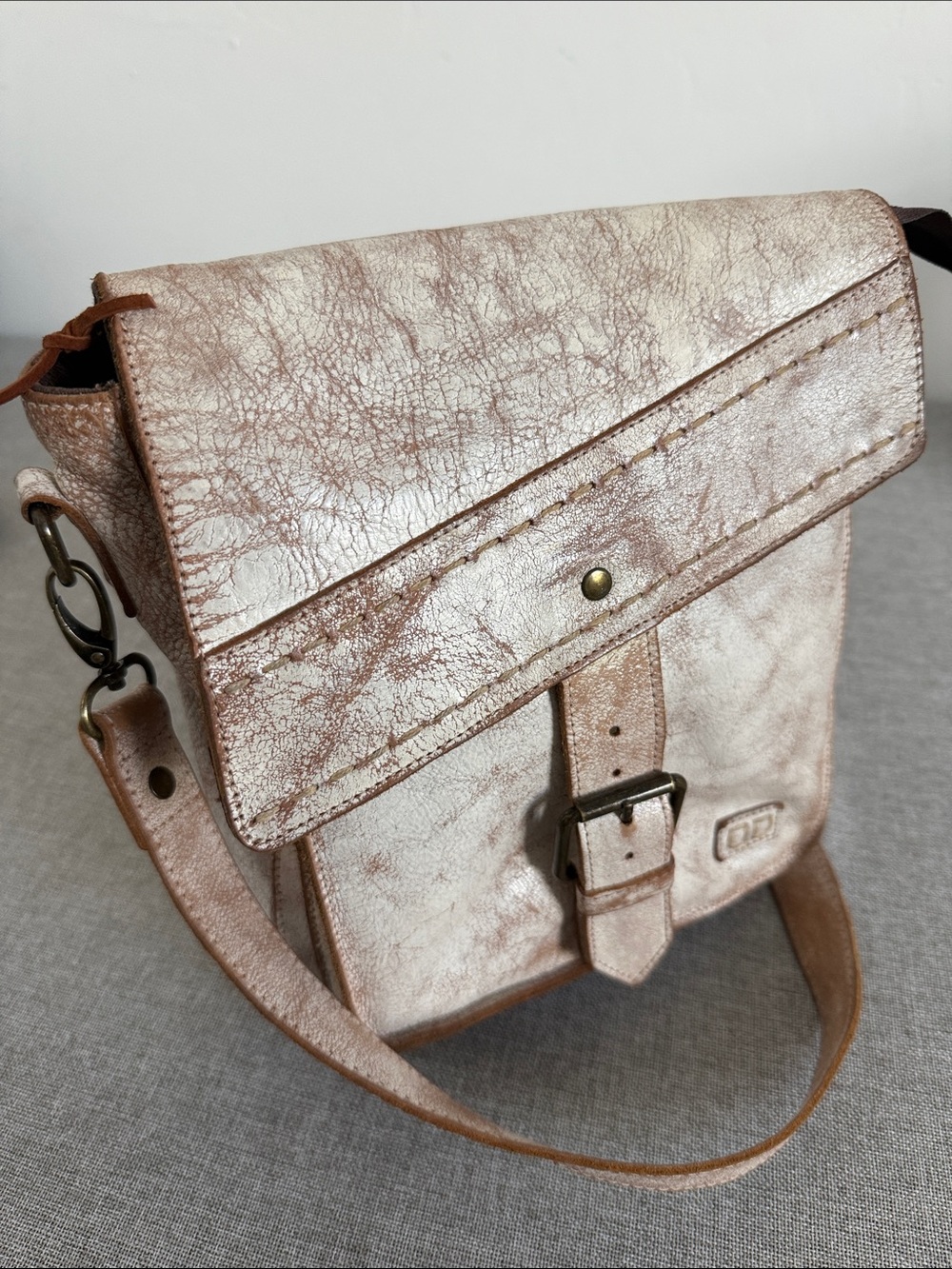 Distressed White Crossbody Bag with Buckle Flap - Picture 6 of 15